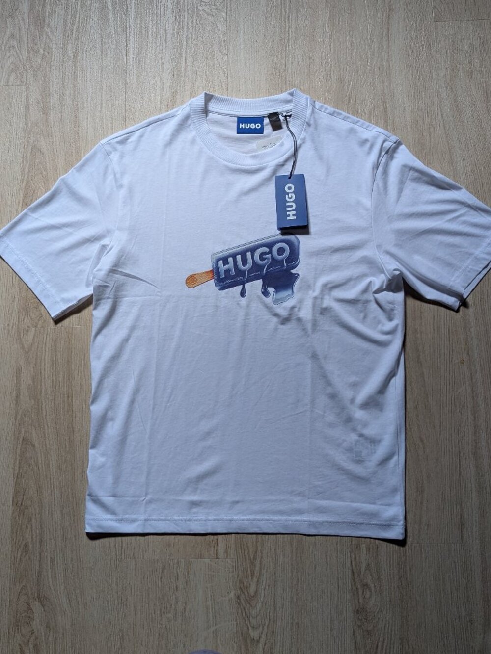 HUGO Boss T-Shirt White Popsicle Design Blue Logo Men's M NWT